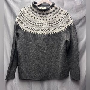 Eddie Bauer Vintage Fair Isle 100% Lambs Wool Sweater Mock Neck Size X-Large